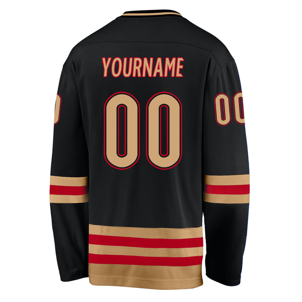 Cheap Custom Old Gold Black-Cream Hockey Jersey Free Shipping