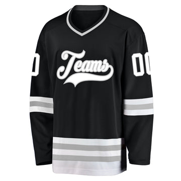 Custom Black White-Gray Hockey Jersey