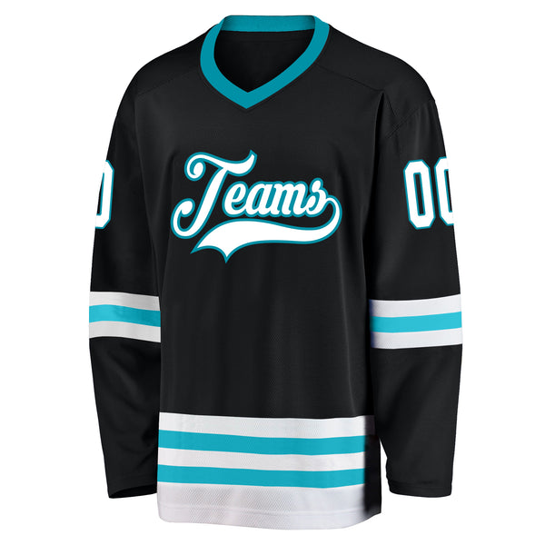 Cheap Custom Black Teal-White Hockey Jersey Free Shipping – CustomJerseysPro