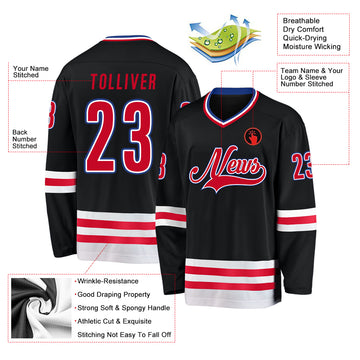 Custom Black Red-White Hockey Jersey