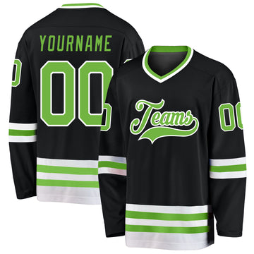 Custom Black Neon Green-White Hockey Jersey