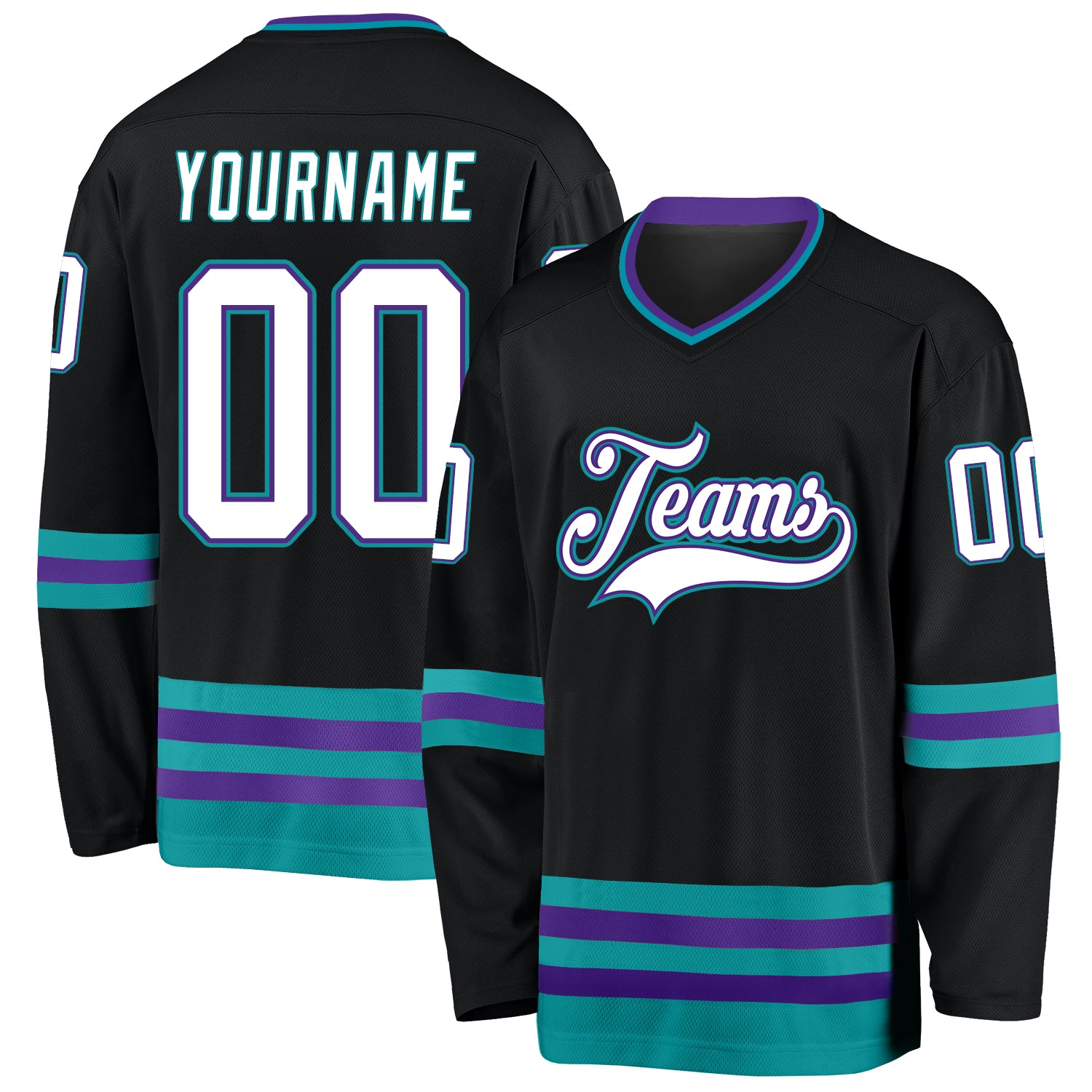 Cheap Custom Black Black-Teal Hockey Jersey Free Shipping