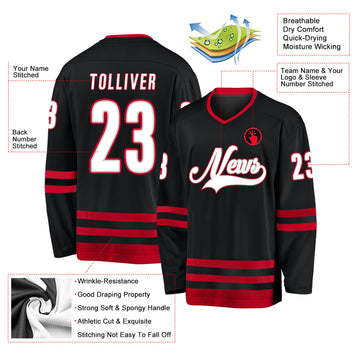 Custom Black White-Red Hockey Jersey