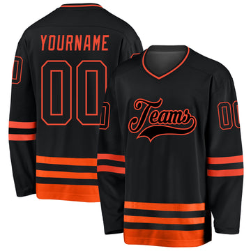 Custom Black Black-Orange Hockey Jersey