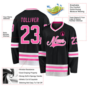 Custom Black Pink-White Hockey Jersey