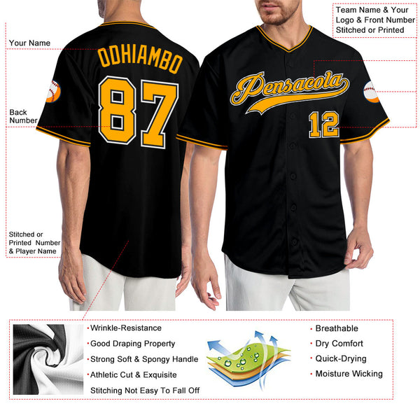 Cheap Custom Black Gold-White Authentic Baseball Jersey Free