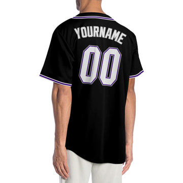 Custom Black White-Purple Authentic Baseball Jersey