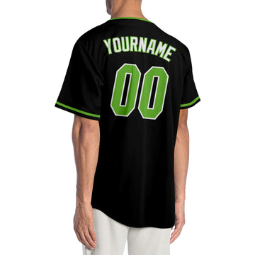 Custom Black Neon Green-White Authentic Baseball Jersey