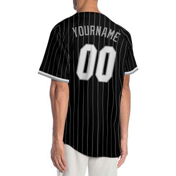 Custom Black Gray Pinstripe White-Gray Authentic Baseball Jersey