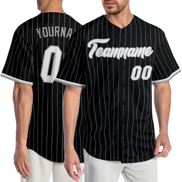 Custom Black Gray Pinstripe White-Gray Authentic Baseball Jersey