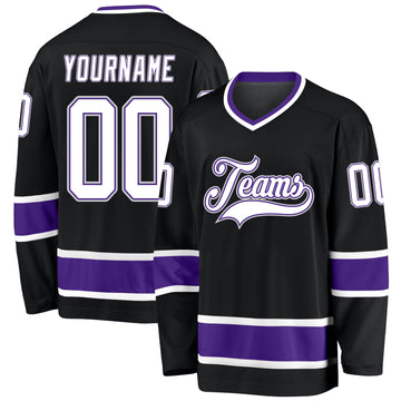 Custom Black White-Purple Hockey Jersey