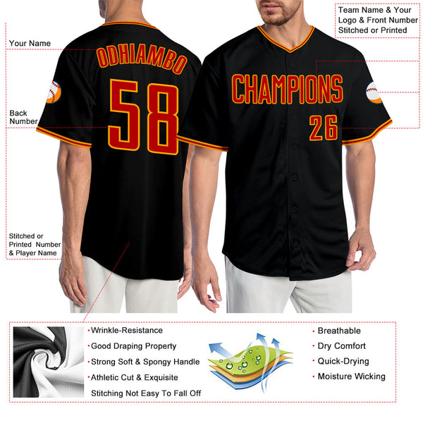 Custom Gold Black-Red Authentic Baseball Jersey Discount