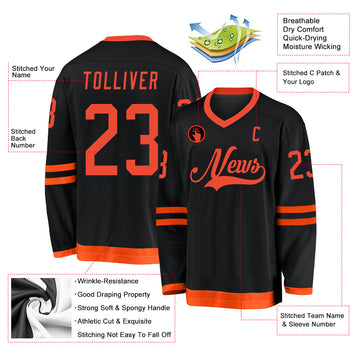 Custom Black Orange Hockey Jersey