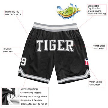 Custom Black White-Gray Authentic Throwback Basketball Shorts