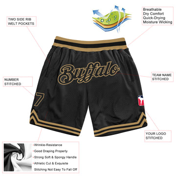 Custom Black Black-Old Gold Authentic Throwback Basketball Shorts