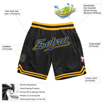 Custom Black Royal-Gold Authentic Throwback Basketball Shorts