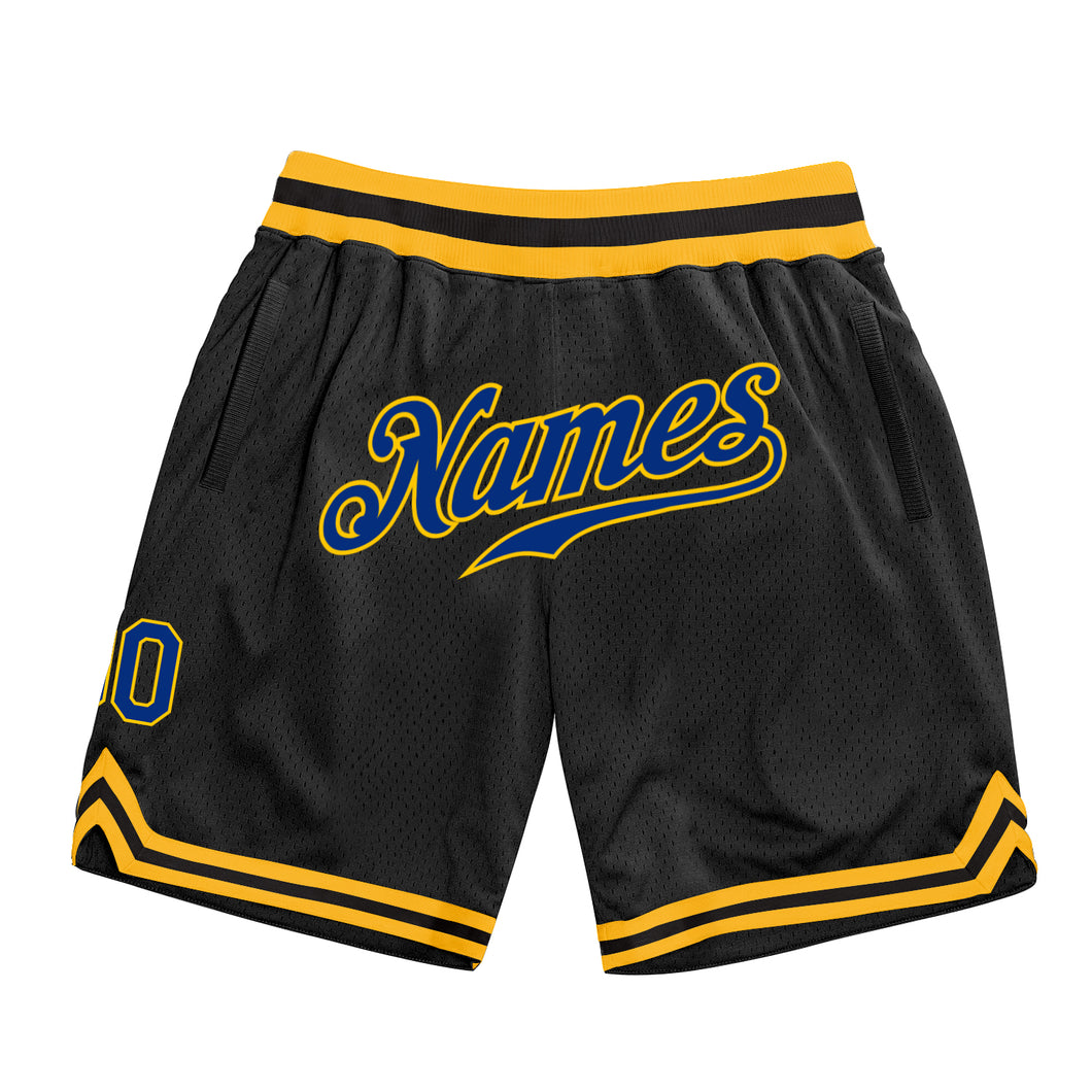 Custom Black Royal-Gold Authentic Throwback Basketball Shorts