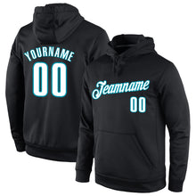 Charger l&#39;image dans la galerie, Custom Stitched Black White-Teal Sports Pullover Sweatshirt Hoodie
