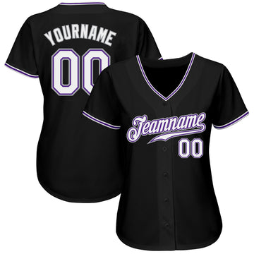 Custom Black White-Purple Authentic Baseball Jersey