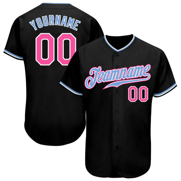 Custom Black Pink-Light Blue Authentic Baseball Jersey Discount