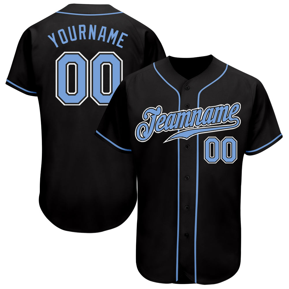 White-Black Light Blue CUSTOM Baseball Jersey -  Worldwide  Shipping