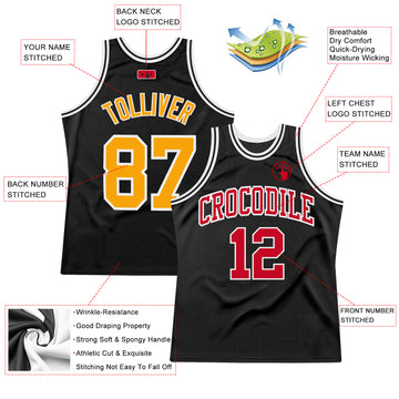 Custom Black Gold-Red Authentic Throwback Basketball Jersey