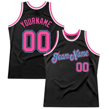 Load image into Gallery viewer, Custom Black Pink-Light Blue Authentic Throwback Basketball Jersey
