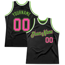 Load image into Gallery viewer, Custom Black Pink-Neon Green Authentic Throwback Basketball Jersey
