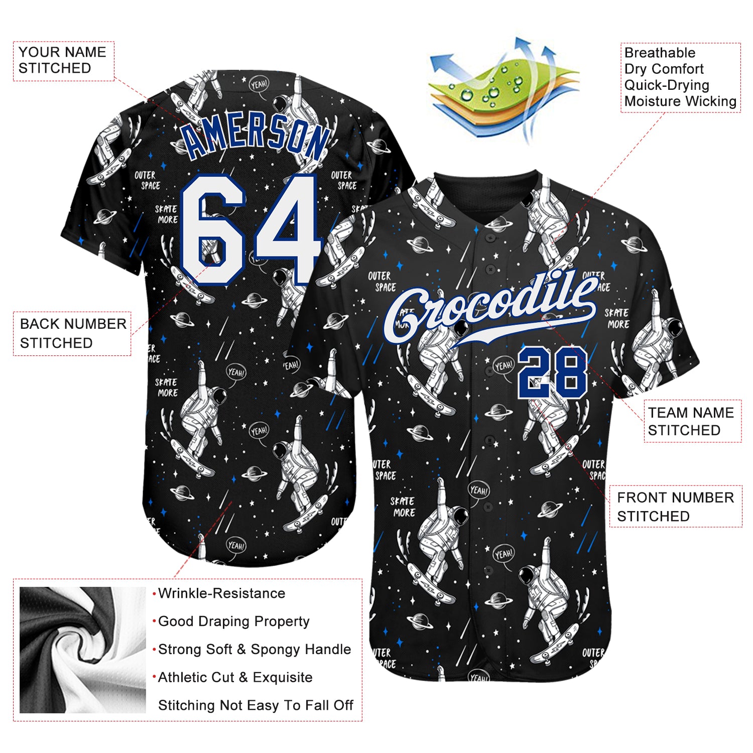 Custom Black Royal-White 3D Pattern Design Authentic Baseball Jersey