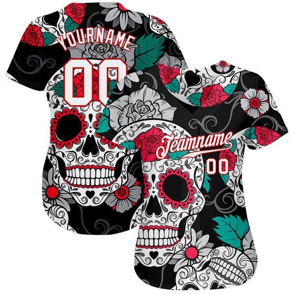 Custom Skull Fashion Baseball Jersey Camo Cream-Olive 3D Authentic