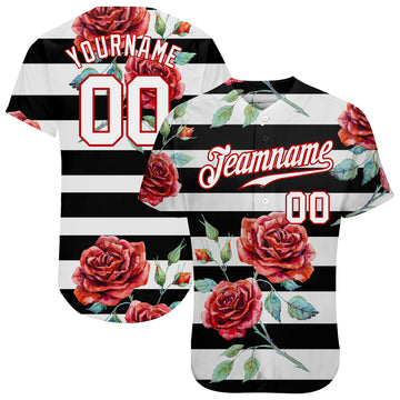 Custom Black White-Red 3D Pattern Design Mandalas Authentic Baseball Jersey