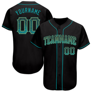 Custom Black Teal-Old Gold Authentic Drift Fashion Baseball Jersey