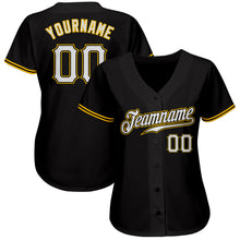 Laden Sie das Bild in den Galerie-Viewer, Custom Black White-Gold Authentic Baseball Jersey
