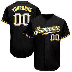 Custom Black White-Gold Authentic Baseball Jersey