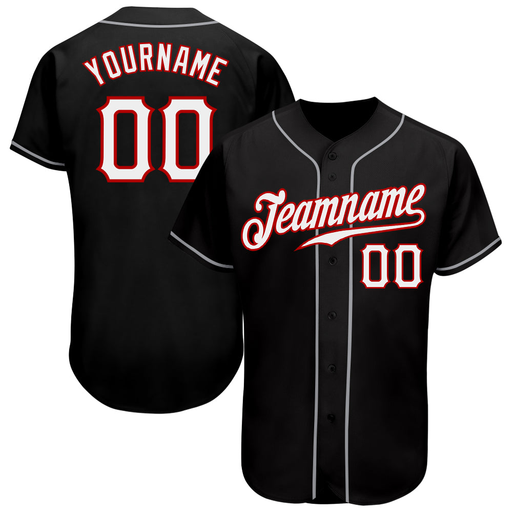 Custom Black White-Red Authentic Baseball Jersey