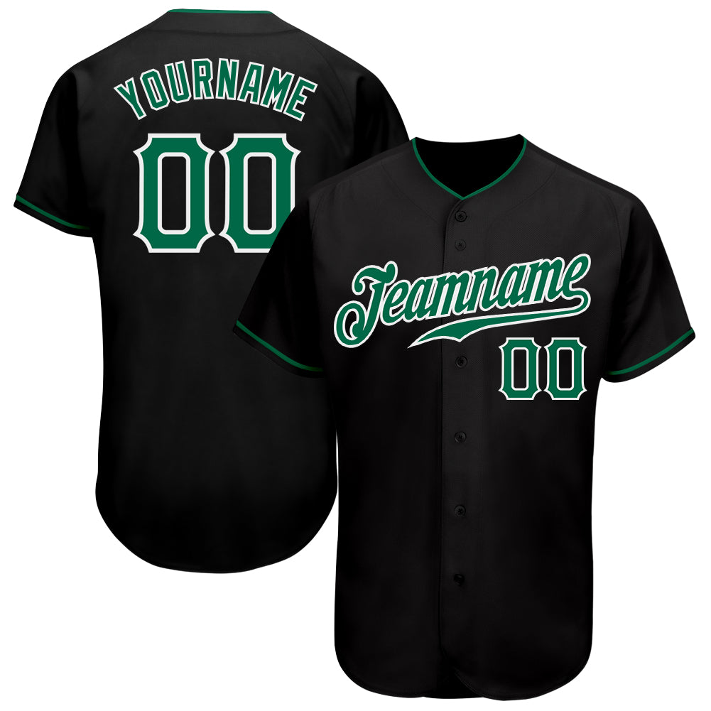 Custom Black Kelly Green-White Authentic Baseball Jersey