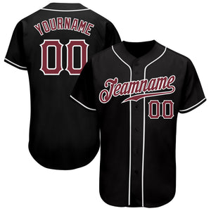 Custom Black Burgundy-White Authentic Baseball Jersey