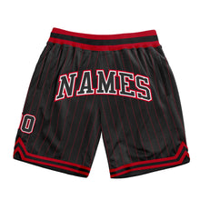 Load image into Gallery viewer, Custom Black Red Pinstripe Black-White Authentic Basketball Shorts
