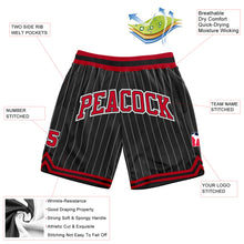 Load image into Gallery viewer, Custom Black White Pinstripe Red-White Authentic Basketball Shorts
