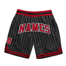 Load image into Gallery viewer, Custom Black White Pinstripe Red-White Authentic Basketball Shorts
