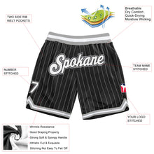 Load image into Gallery viewer, Custom Black White Pinstripe White-Gray Authentic Basketball Shorts
