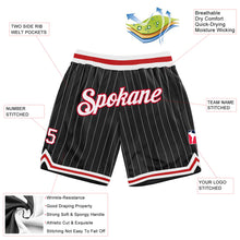 Load image into Gallery viewer, Custom Black White Pinstripe White-Red Authentic Basketball Shorts
