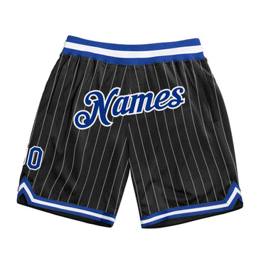 Custom Black White Pinstripe Royal-White Authentic Basketball Shorts