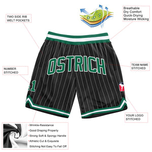 Custom Black White Pinstripe Kelly Green-White Authentic Basketball Shorts