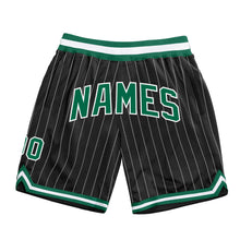 Load image into Gallery viewer, Custom Black White Pinstripe Kelly Green-White Authentic Basketball Shorts
