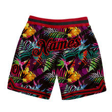 Загрузить изображение в средство просмотра галереи, Custom Black Black-Red 3D Pattern Design Tropical Palm Leaves Authentic Basketball Shorts
