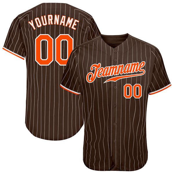 Custom Baseball Jersey Orange White Pinstripe Brown-White Authentic Men's Size:XL