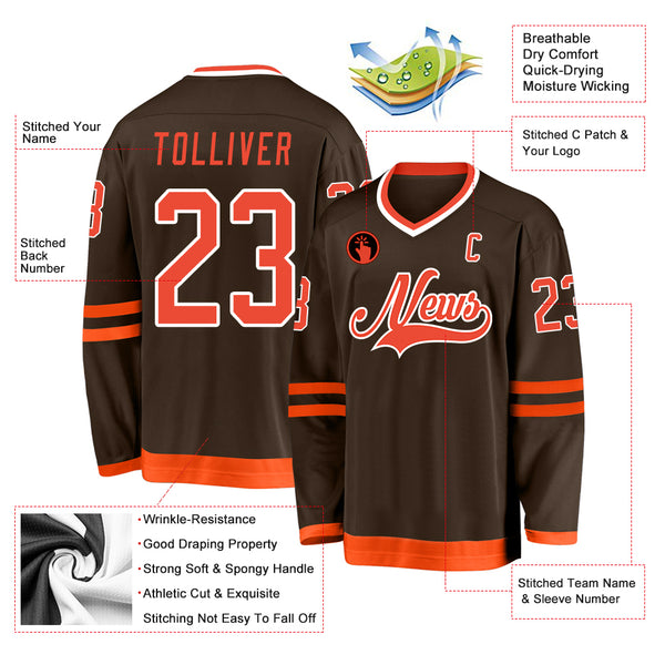 Cheap Custom Brown Orange-White Hockey Jersey Free Shipping