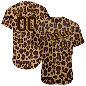 Custom Brown Brown-Old Gold 3D Pattern Design Leopard Authentic Baseball Jersey