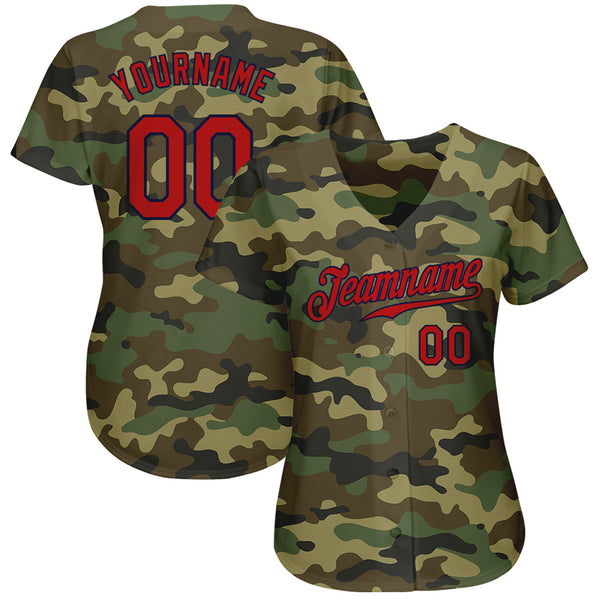 Custom Camo Red-Navy Authentic Baseball Jersey Discount